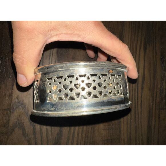 Vintage Silver-Plated Wine Bottle Coaster with Medium Wood – 5.5” - Picture 7 of 8